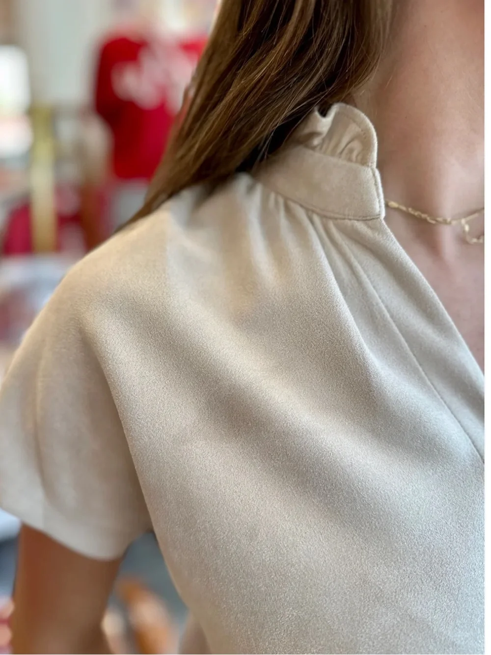 THML Short Sleeve Suede Top in Cream size Medium